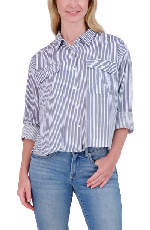 Lucky Brand Stripe Cropped Button-up Shirt In Blue Stripe