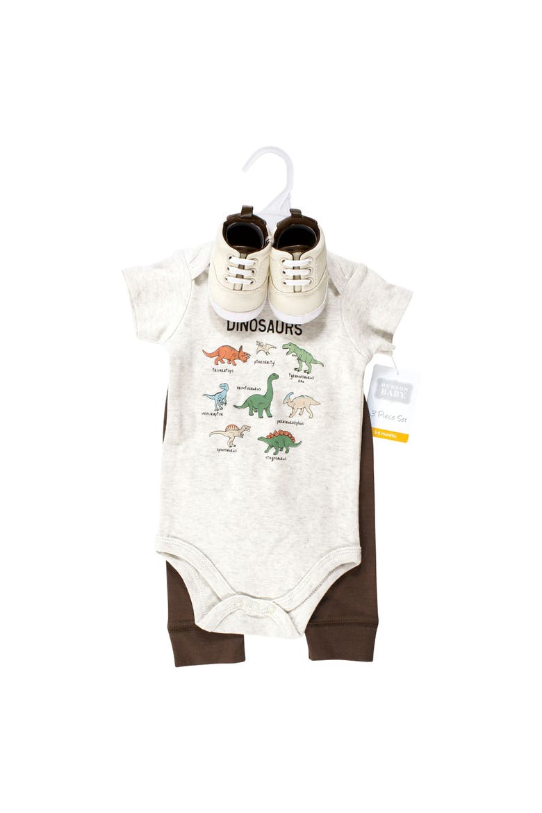 Cotton Bodysuit, Pant and Shoe Set, Alternate, color, Dinosaur Adventures