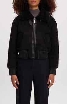 Noize Fannie Faux Fur Collar Faux Suede & Faux Leather Crop Bomber Jacket