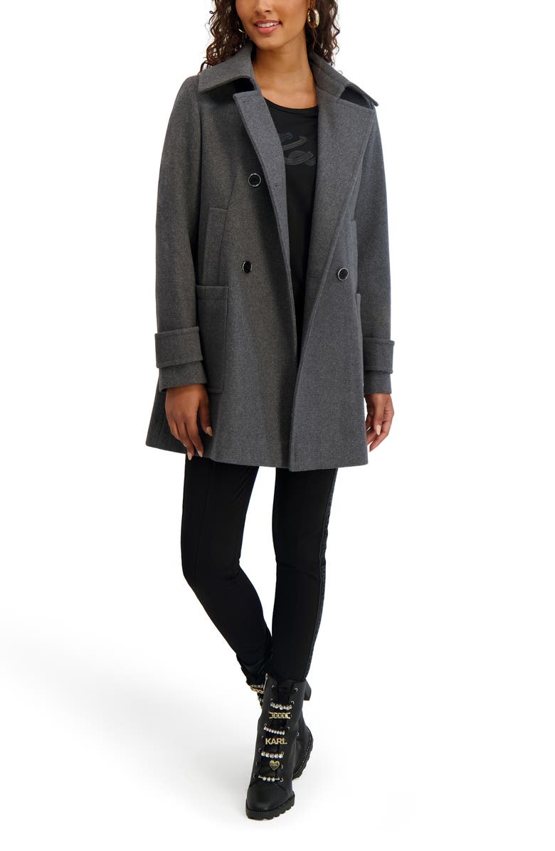 KARL LAGERFELD PARIS Four Pocket Wool Blend Swing Coat, Alternate, color, 