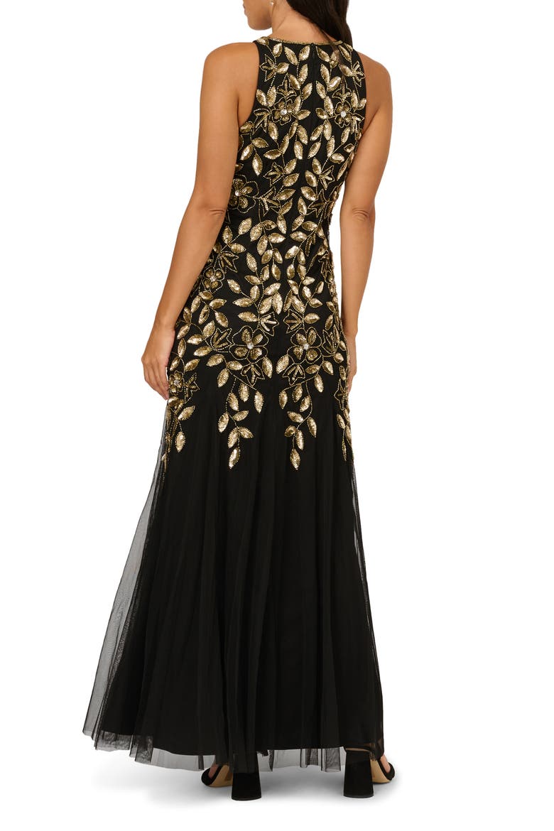 Embellished Mesh Gown, Alternate, color, BLACK/ GOLD