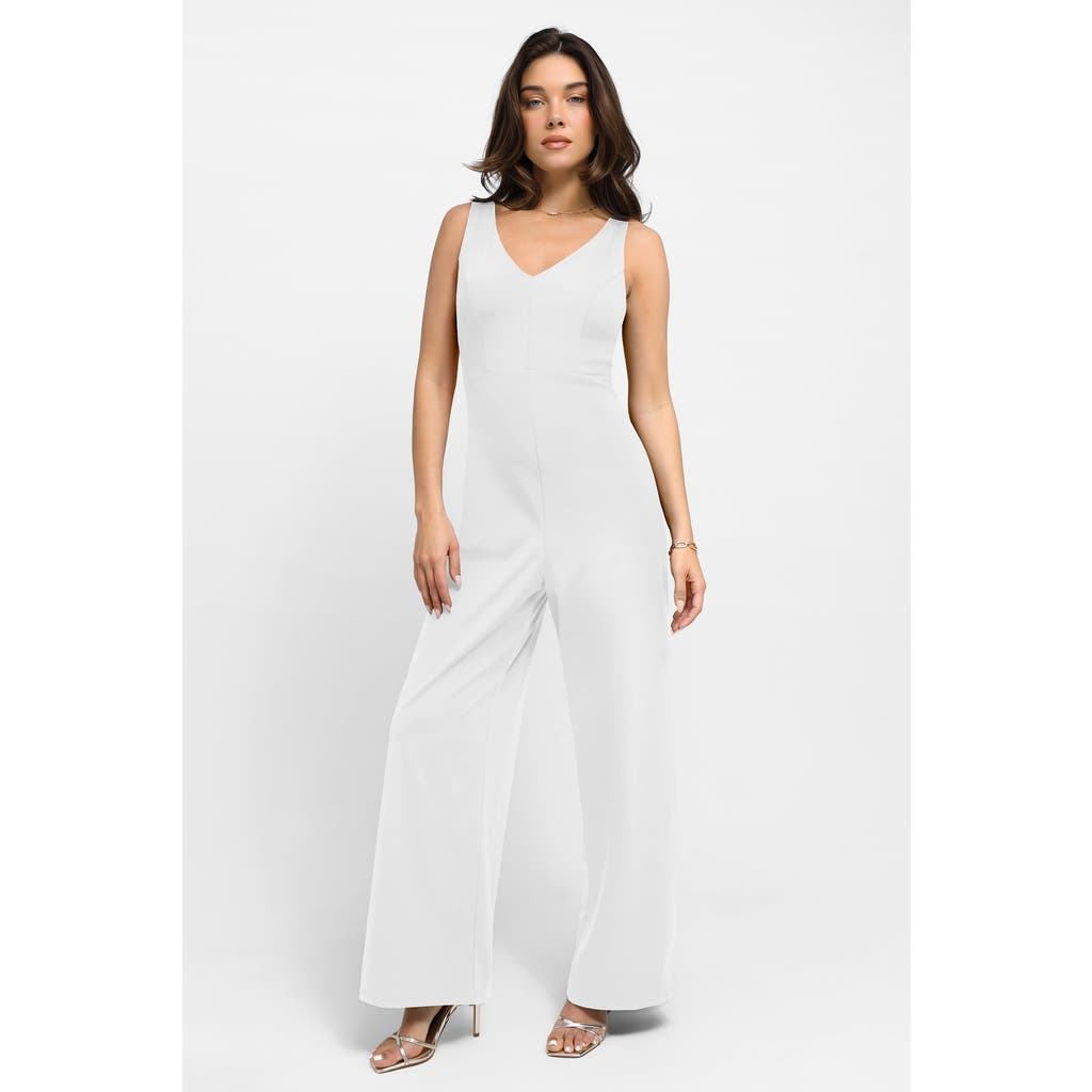 Popilush Shapewear Slimming Wide-leg Jumpsuit In Pearl White