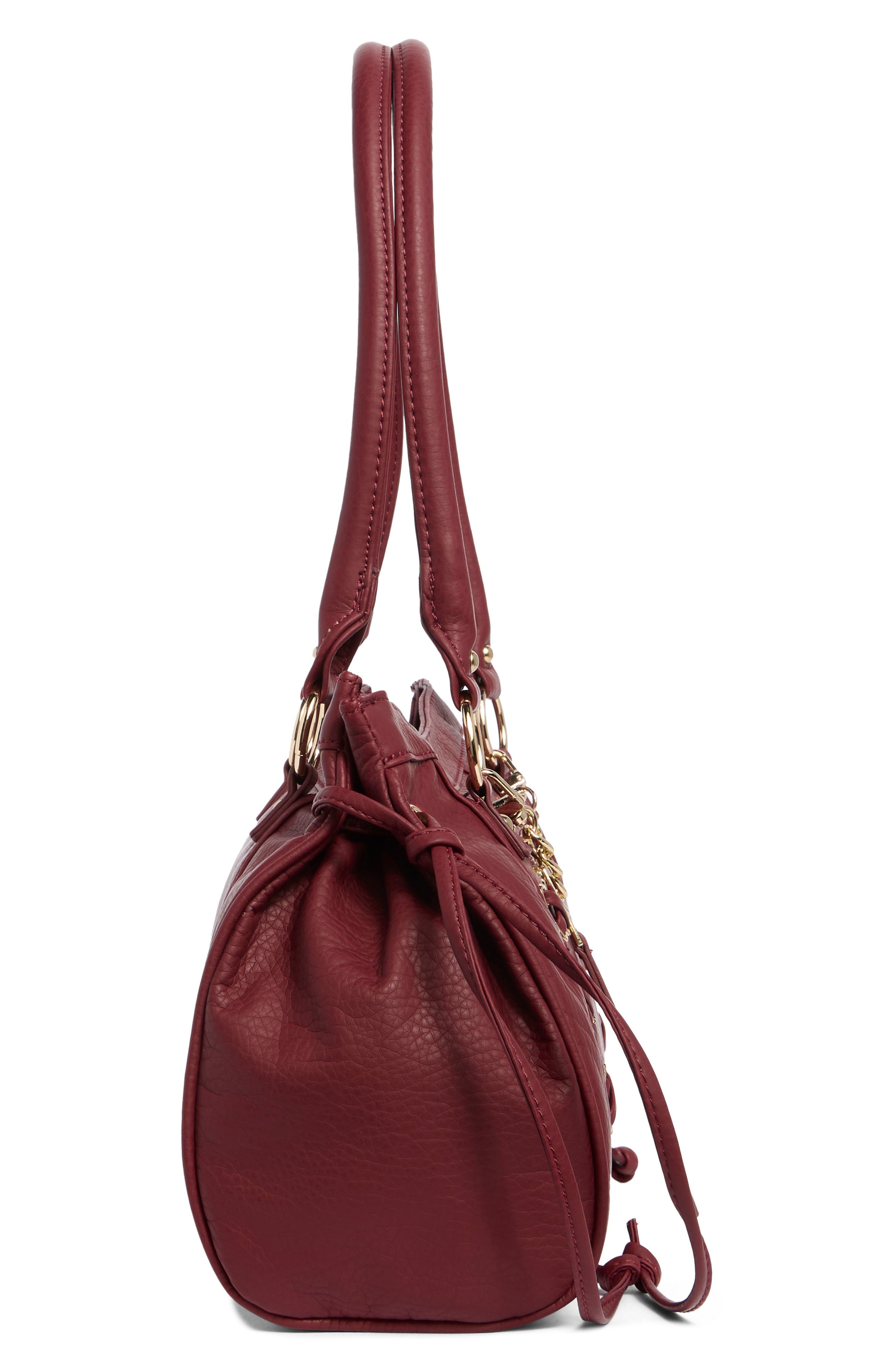 Washed Faux Leather Tote, Alternate, color, MAROON