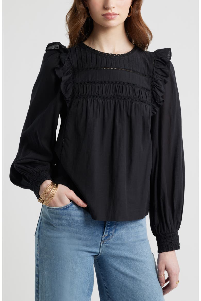 Ladder Cutout Cotton Top, Main, color, BLACK