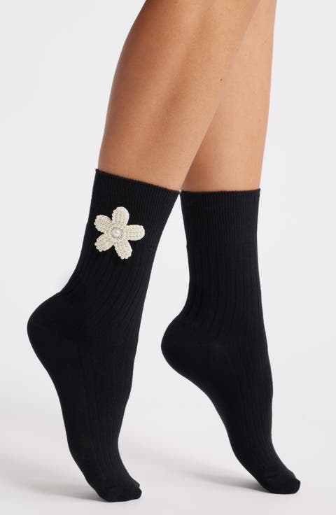 Imitation Pearl Flower Socks