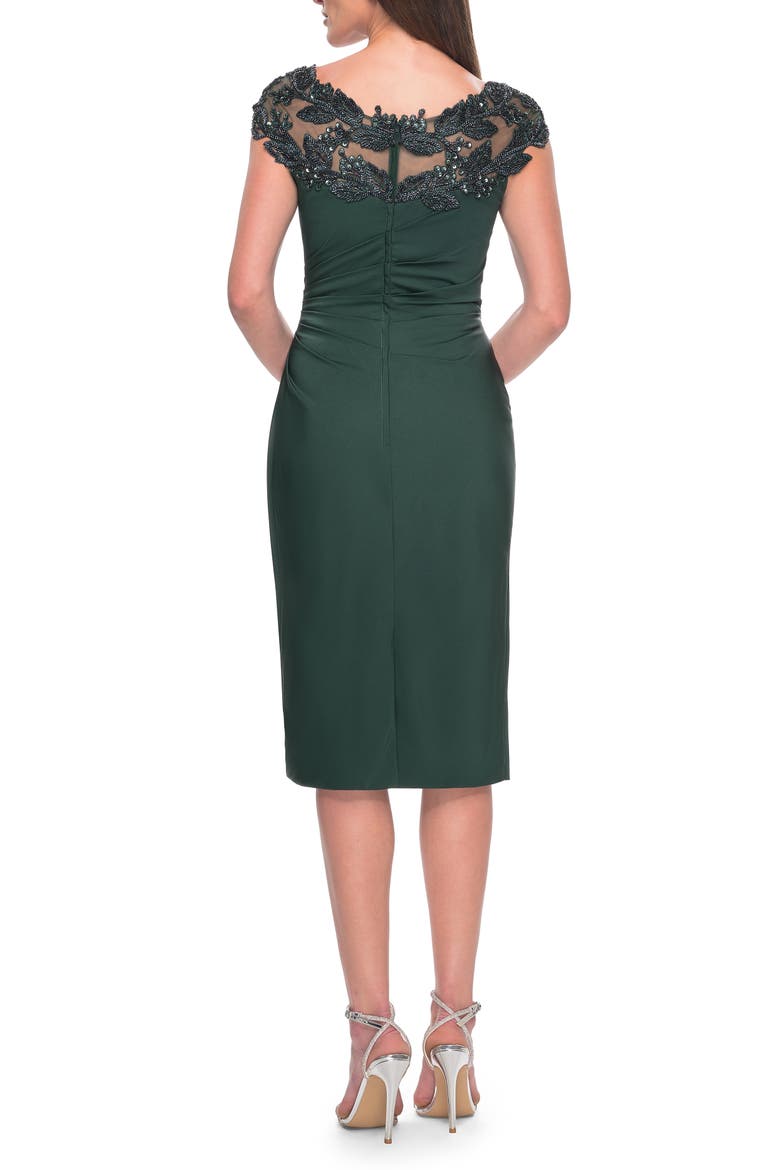 Short Satin Evening Dress with Beaded Details, Alternate, color, Emerald