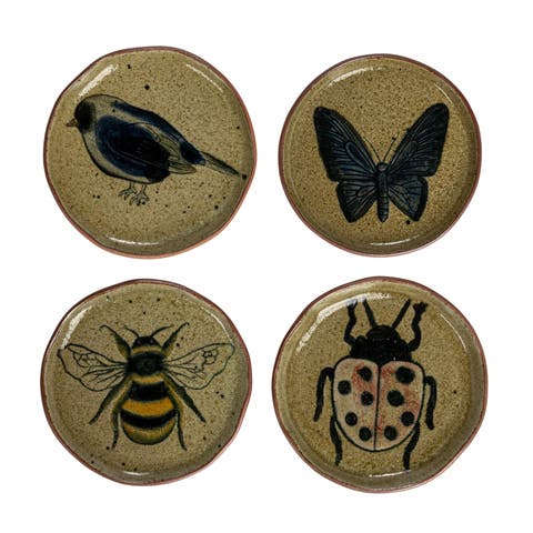 Plate Set with Insect and Bird Designs
