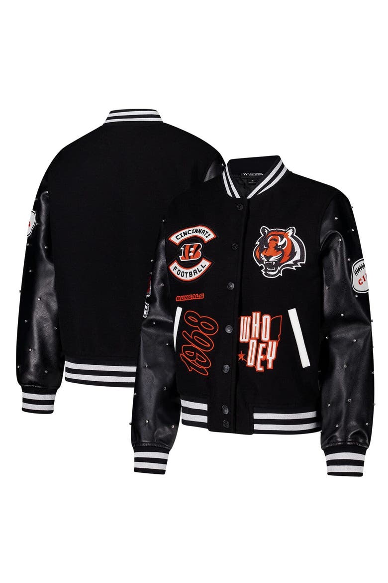 Women's The Wild Collective Black Cincinnati Bengals Varsity Full-Snap Sparkle Jacket, Alternate, color, Black