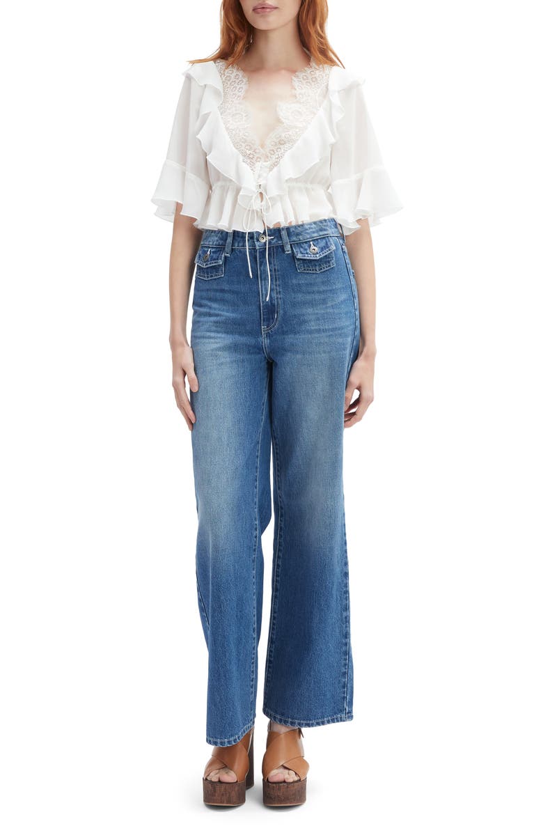 Bardot Louelle Lace Ruffle Crop Top, Alternate, color, 