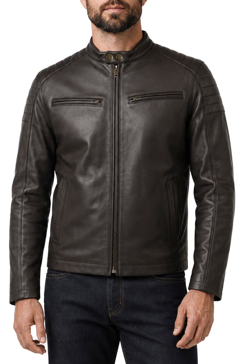 Cafe Racer Leather Jacket, Main, color, DARK BROWN