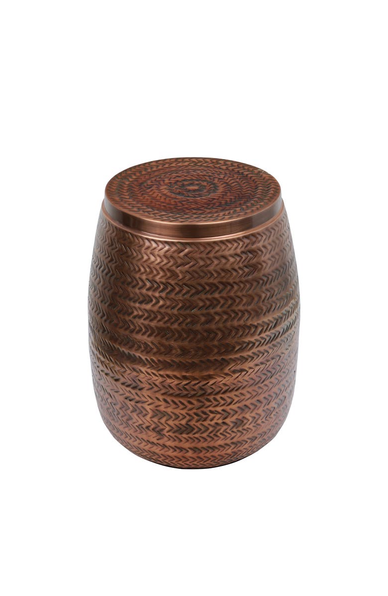 HAPPIMESS Jasper 15" Modern Rustic Arrow-Hammered Metal Drum Storage Side Table with Lid, Alternate, color, Antique Copper