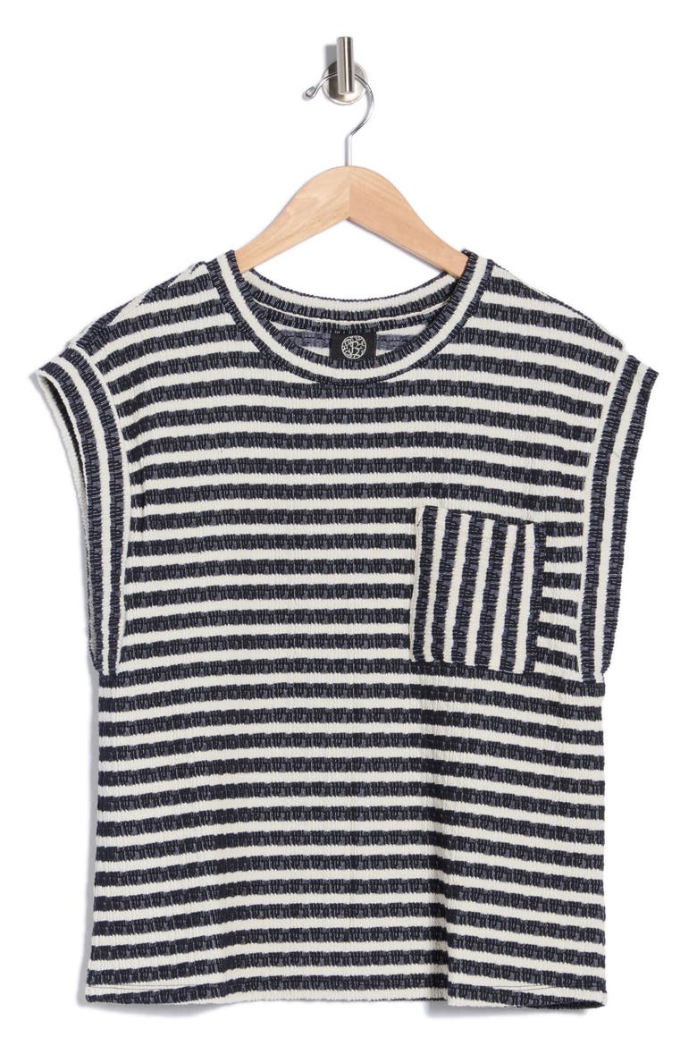 Cap Sleeve Top, Alternate, color, DARK NAVY/ CREAM
