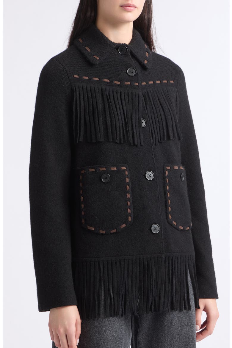 Western Fringe Wool and Cashmere Blend Jacket, Alternate, color, BLACK