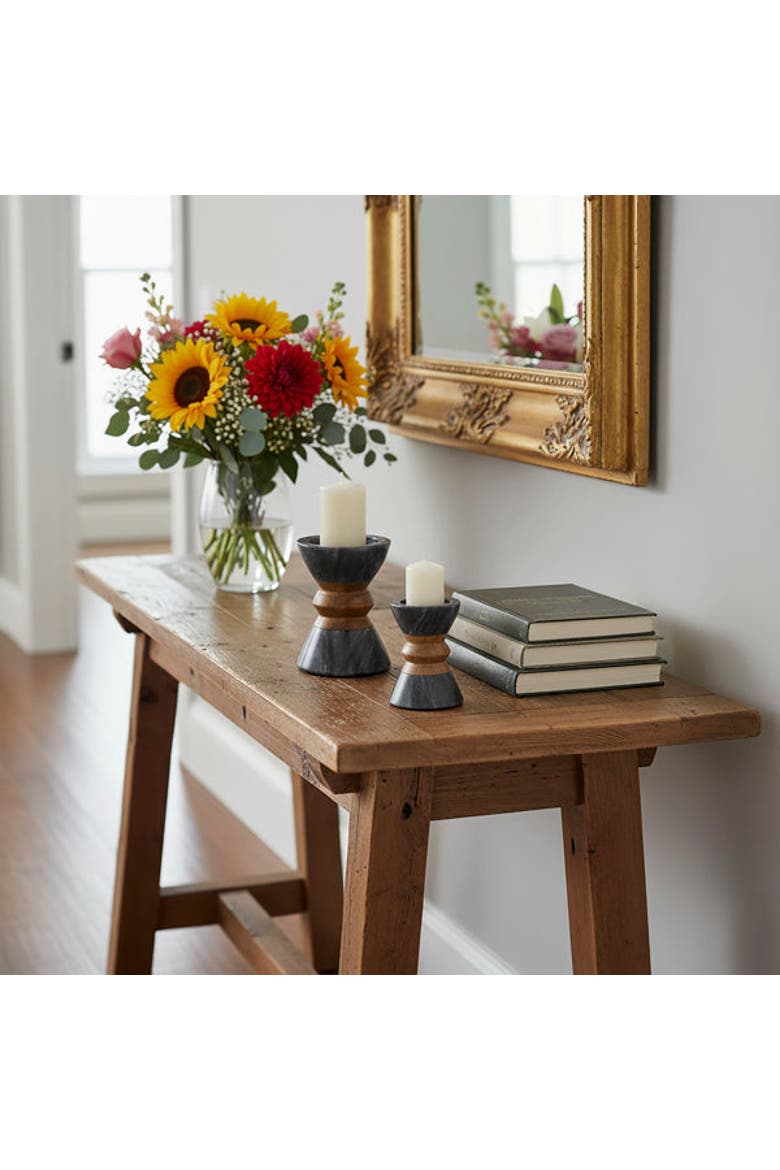 Monarch Marble & Acacia Candleholders, Alternate, color, Black