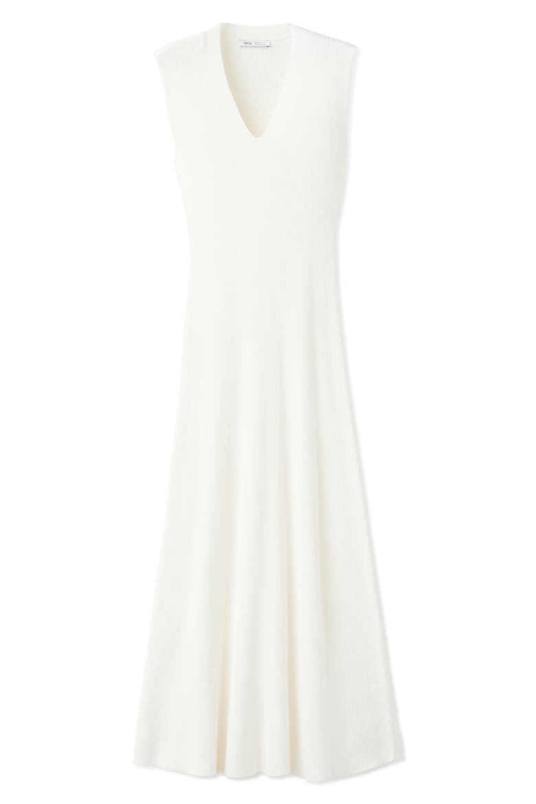 Rib Knit V-Neck Midi Dress, Alternate, color, WHITE