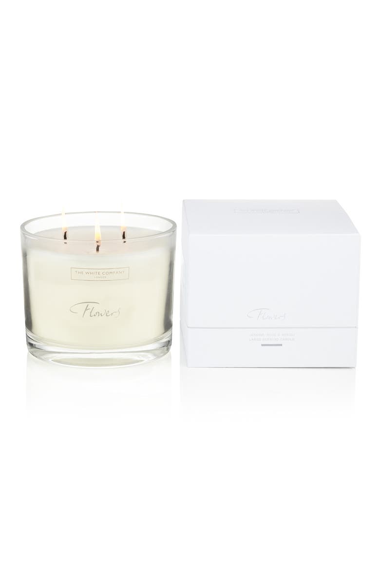 Large Flowers Scented Candle, Alternate, color, WHITE