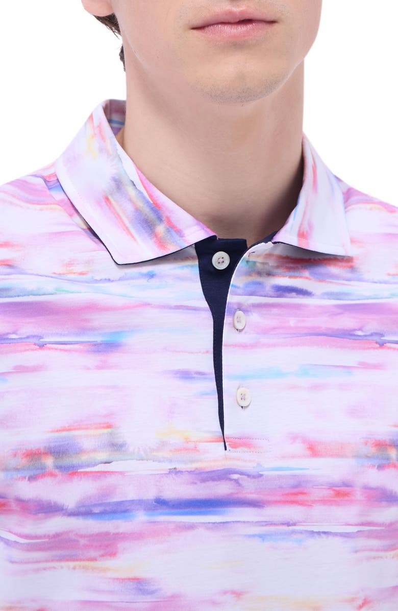 Bugatchi Hendrix Digital Watercolor Print Pima Cotton Polo, Alternate, color, Pink