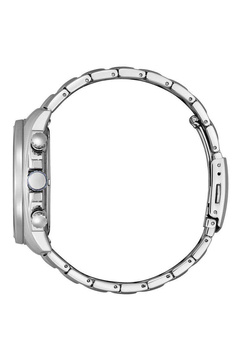 Eco Drive Chronograph Stainless Steel Bracelet Watch, 44mm, Alternate, color, SILVER/BLACK