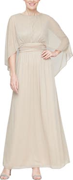 SL FASHIONS Glitter Capelet Chiffon Gown