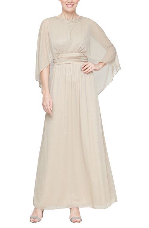 Sl Fashions Glitter Capelet Chiffon Gown In Gray