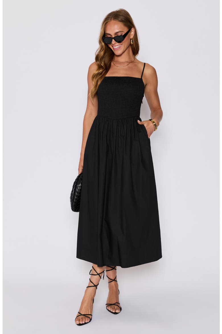 Essential Smocked Cotton Sundress (Nordstrom Exclusive), Alternate, color, BLACK