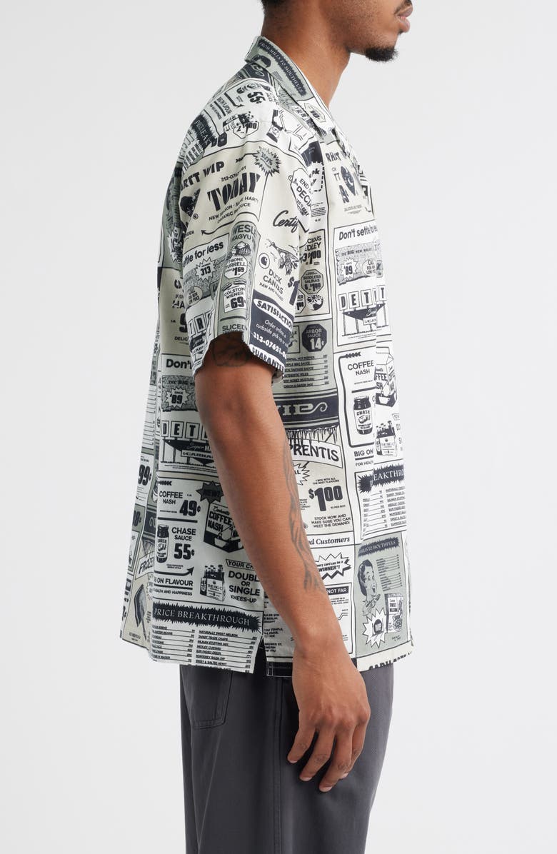 Carhartt Work In Progress Catalogue Newspaper Print Cotton & Linen Camp Shirt, Alternate, color, Catalogue Print Neutral