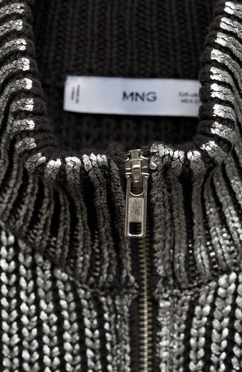 Mango Metallic Stand Collar Zip-up Sweater Vest In Silver
