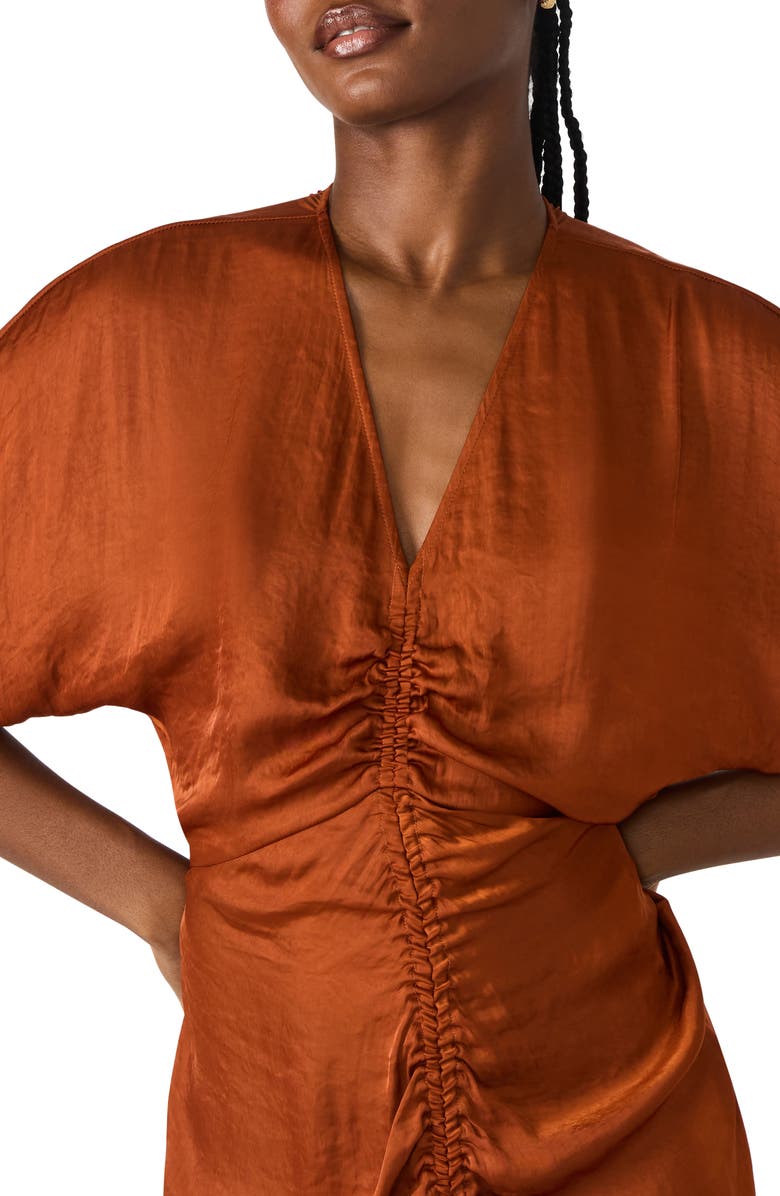 Steve Madden Aimee Ruched Front Midi Dress, Alternate, color, Gingerbread