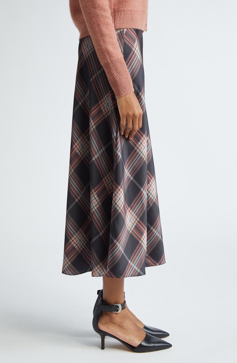 Vince Plaid Satin Slipskirt, Alternate, color, Vintage Petal
