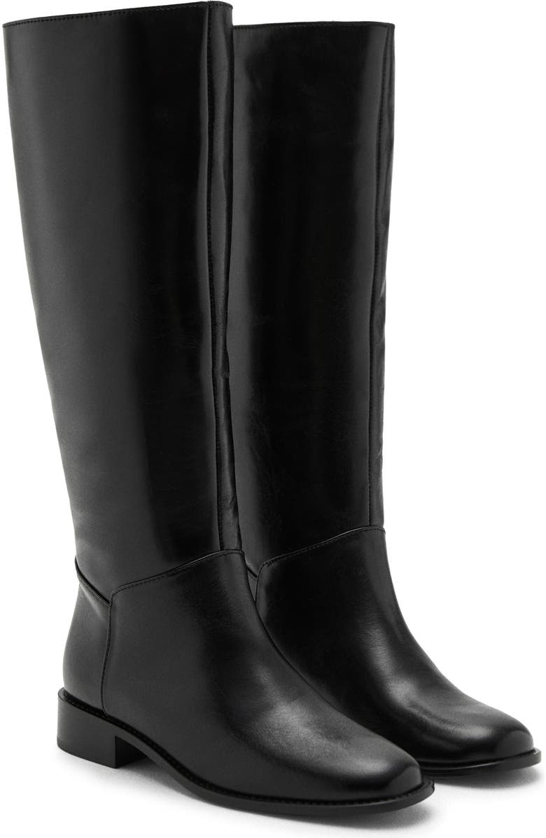 MANGO Leather Knee High Boot, Main, color, Black