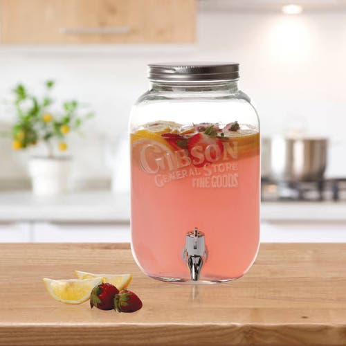 Gibson Home General Store 1.1 Gallon Glass Jar Beverage Dispenser In White