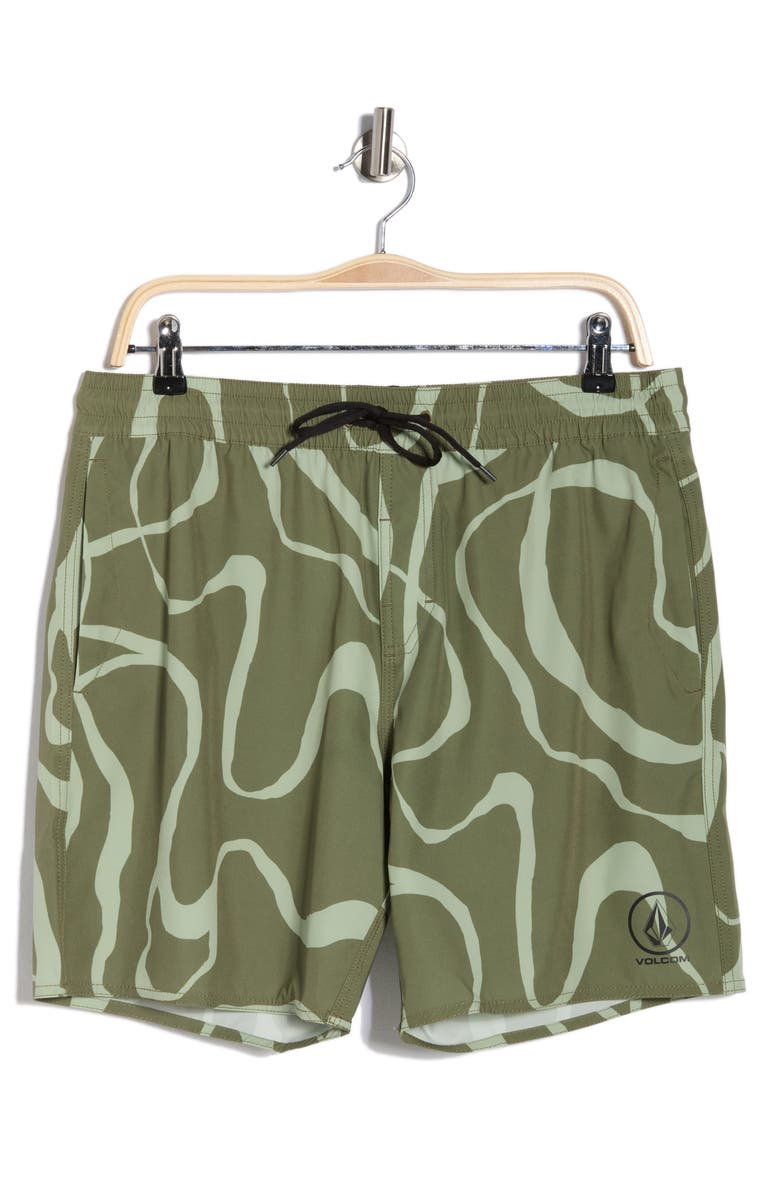 Volcom Lines Swim Trunks, Alternate, color, Martini Olive