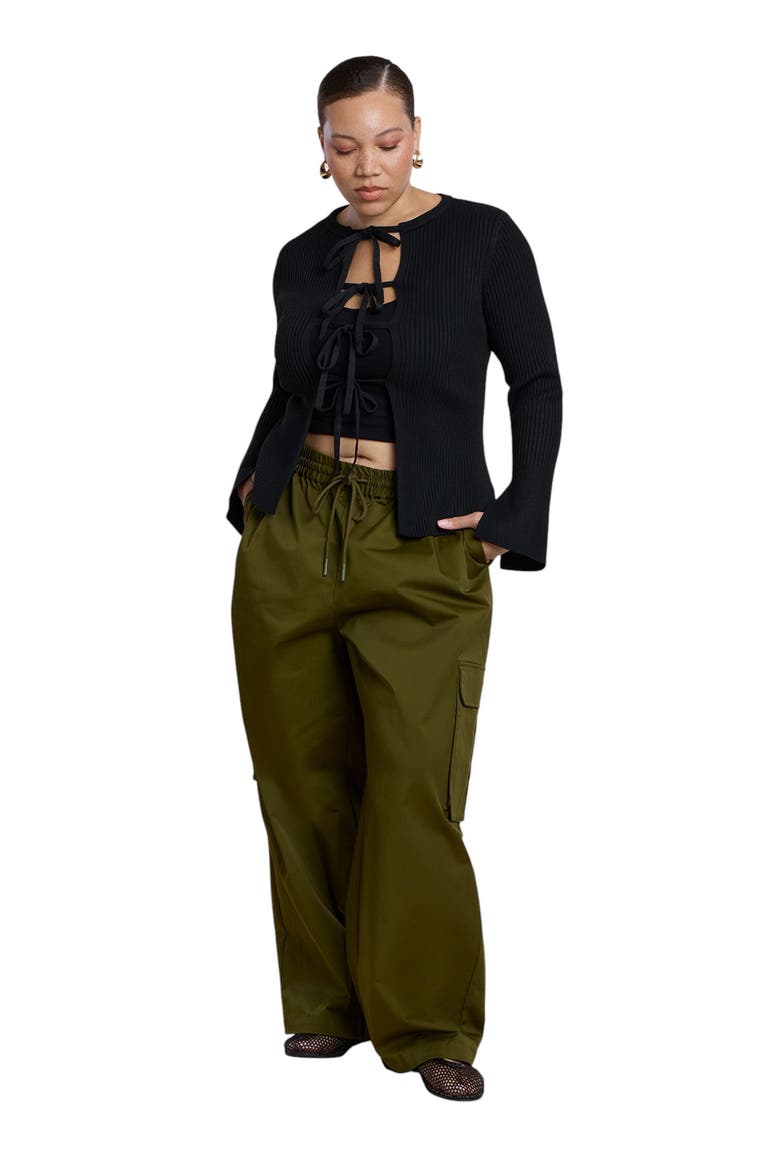 Tie Front Cardigan, Alternate, color, BLACK