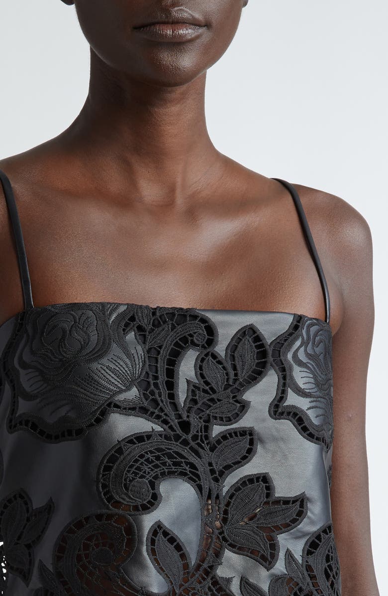 Johanna Ortiz Seduccion Lunar Embroidered Eyelet Faux Leather Crop Camisole, Alternate, color, 