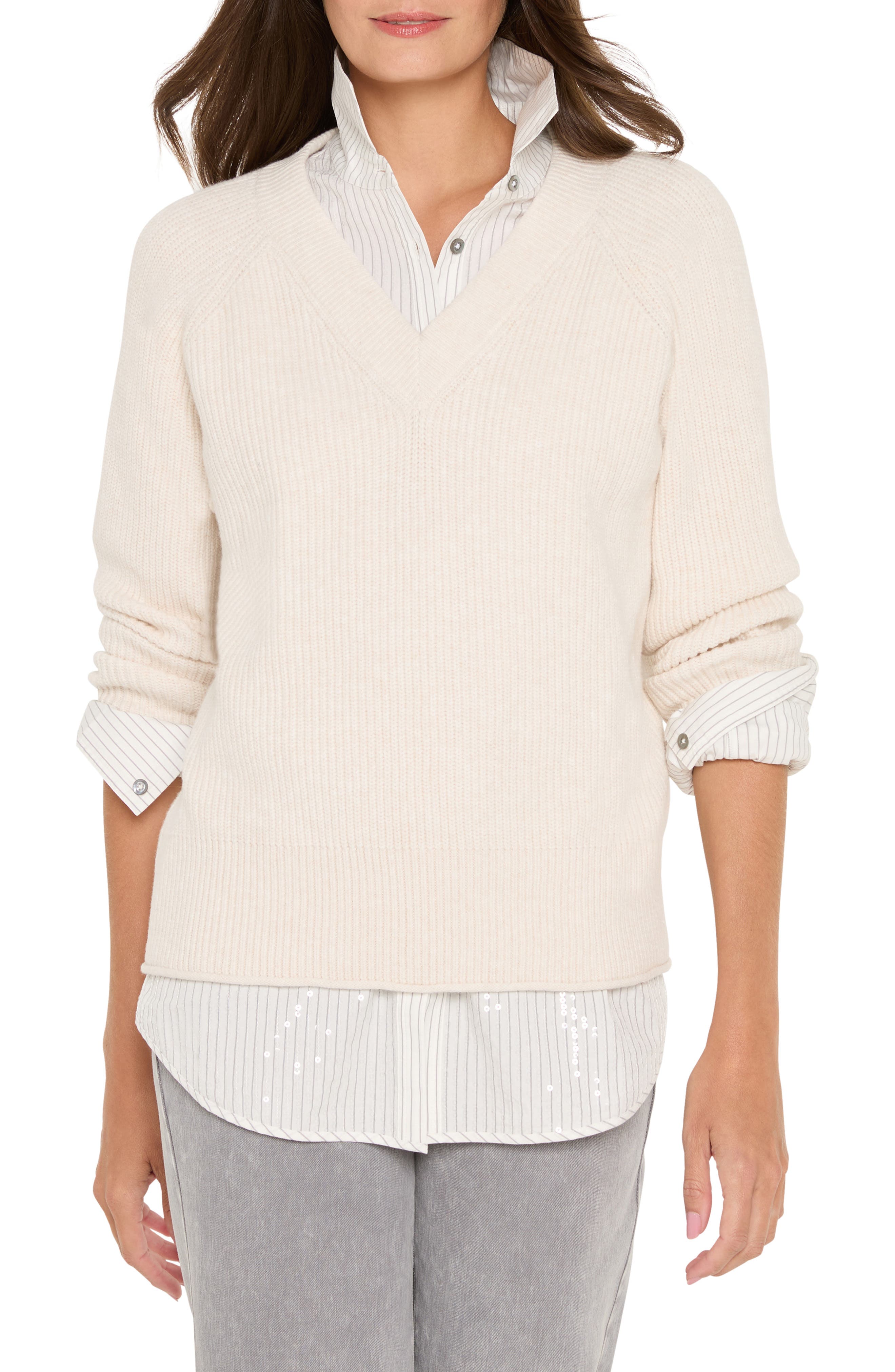 NIC+ZOE Shaker Stitch V-Neck Sweater
