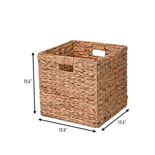 Happimess Bryce Classic Farmhouse Handwoven Hyacinth Collapsible Storage Cube Baskets With Handles, In Natural