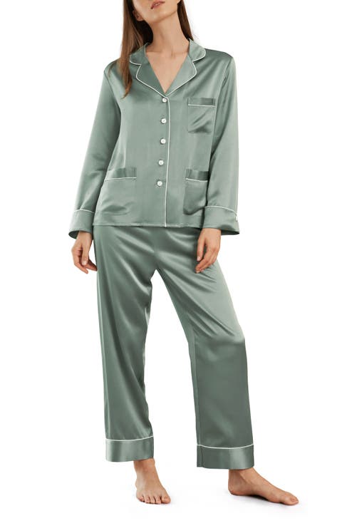 Women's Chic Trimmed Silk Pajama Set