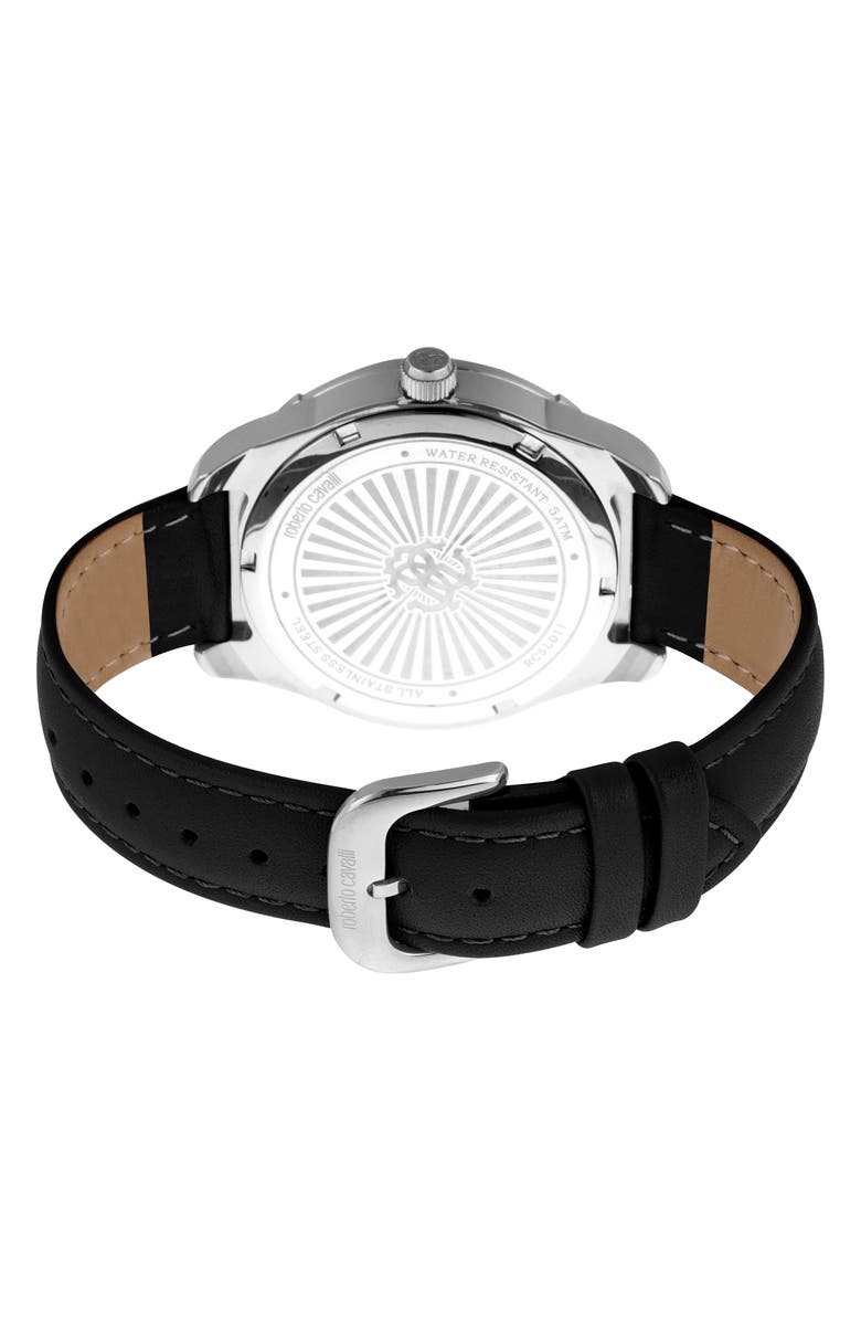 Roberto Cavalli Mother-of-Pearl Leather Strap Watch, 40mm, Alternate, color, 