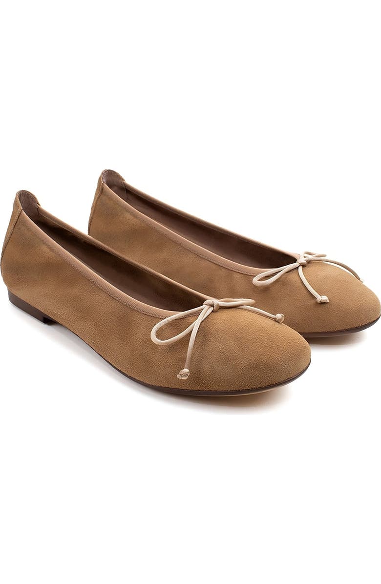 Menina Step Sofia Elastic Suede Ballet Flat, Alternate, color, Camel