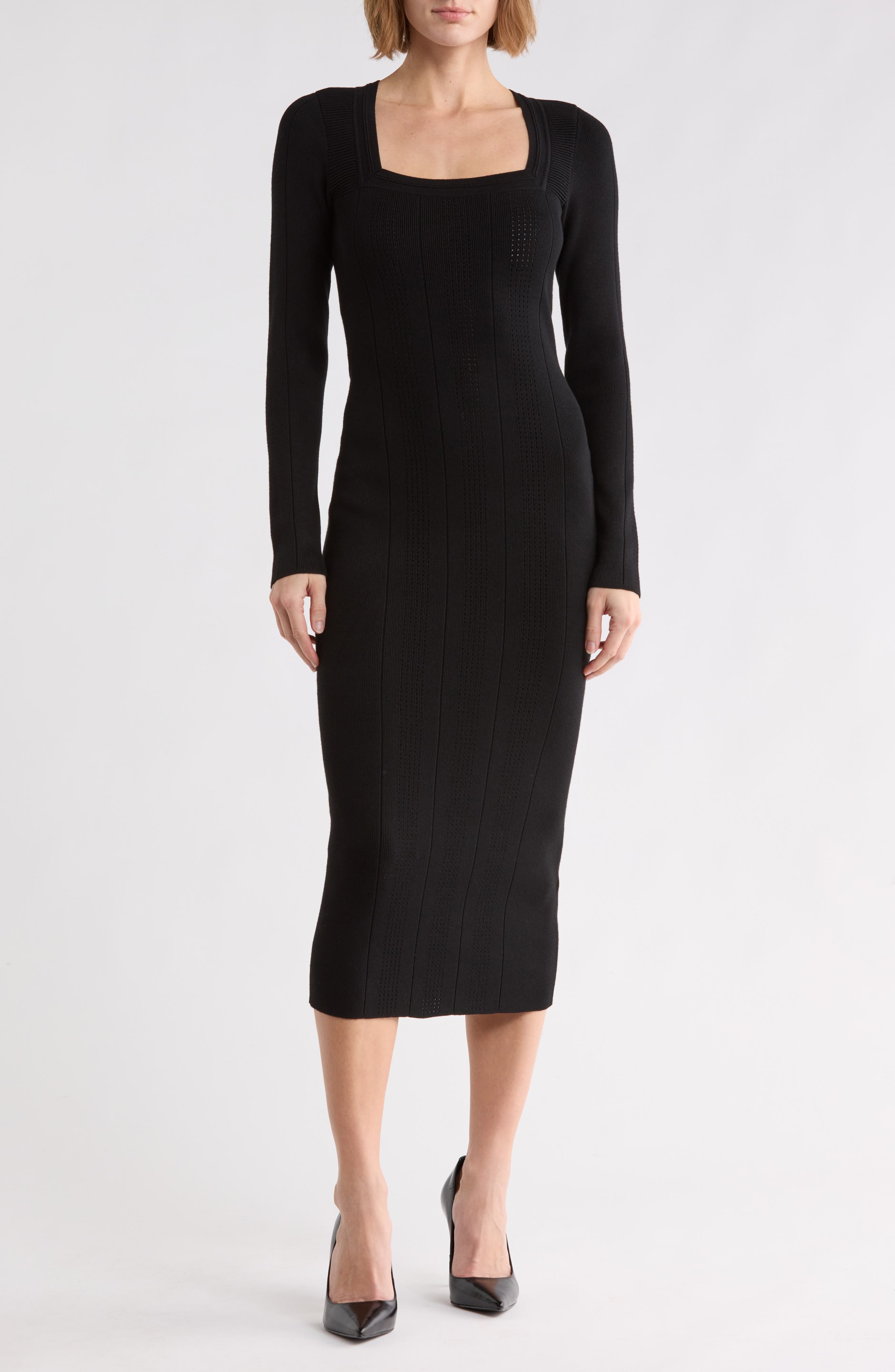 Fuldiani Square Neck Ribbed Midi Dress