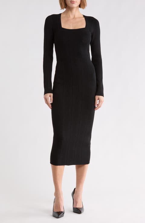 Fuldiani Square Neck Ribbed Midi Dress