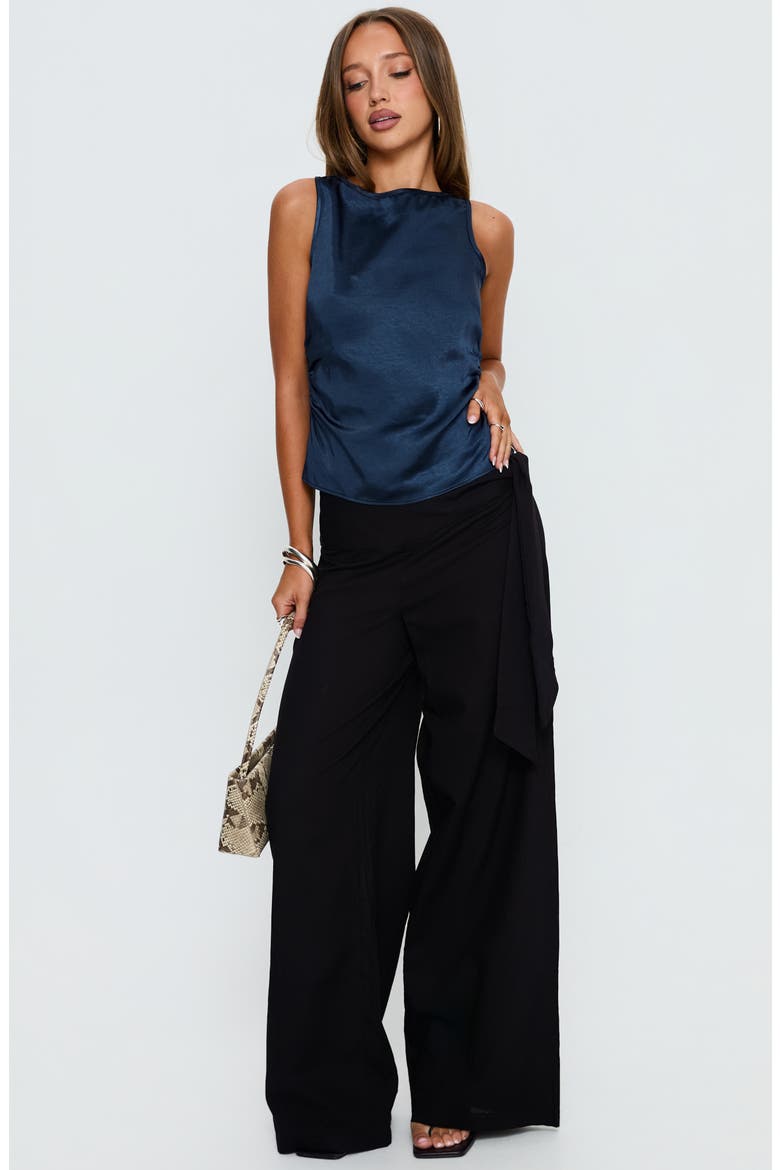 Jennisa Backless Satin Top, Alternate, color, NAVY