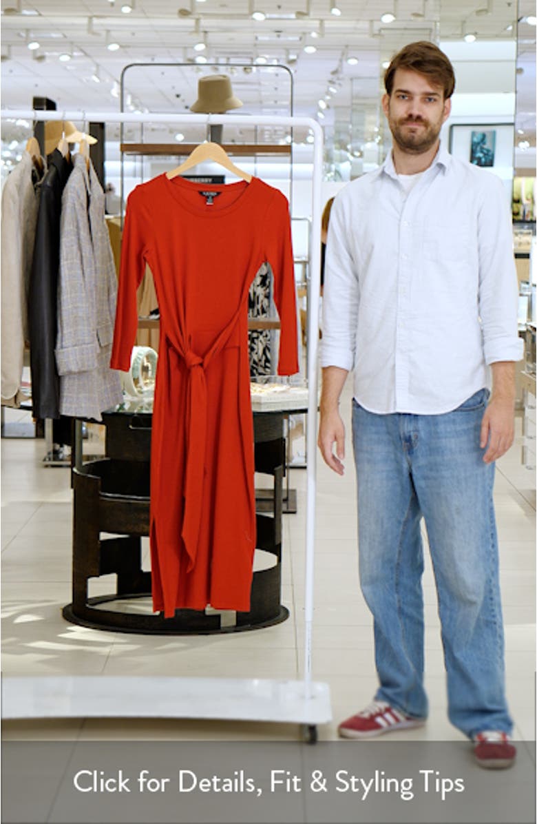 Tie Waist Rib Cotton Blend Midi Dress, sales video thumbnail