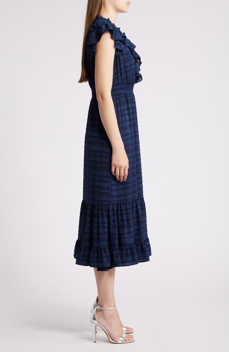 Chelsea28 Ruffle Detail Textured Stripe Dress, Alternate, color, Navy Blazer