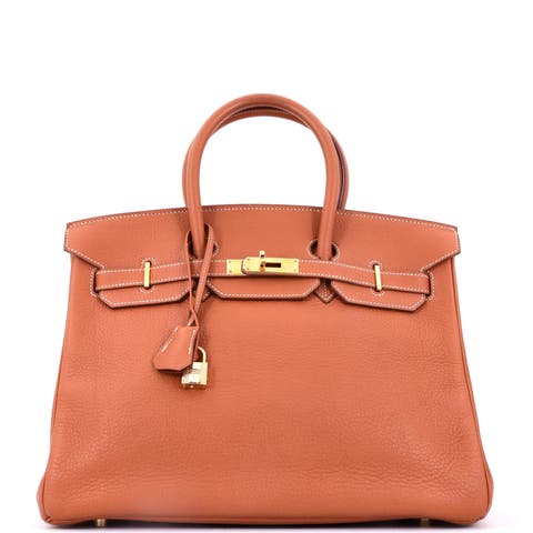 Birkin Handbag Brown Clemence With Gold Hardware 35