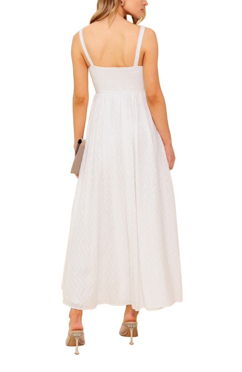 FLYING TOMATO Embroidered Eyelet Empire Waist Cotton Maxi Dress, Alternate, color, Ivory