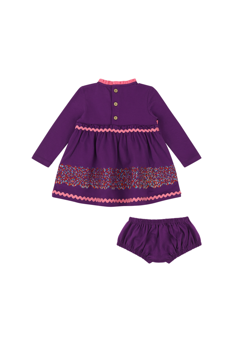 Baby Long Sleeve Ruffle Trim Dress and Bloomer Set, Alternate, color, Purple Multicolor