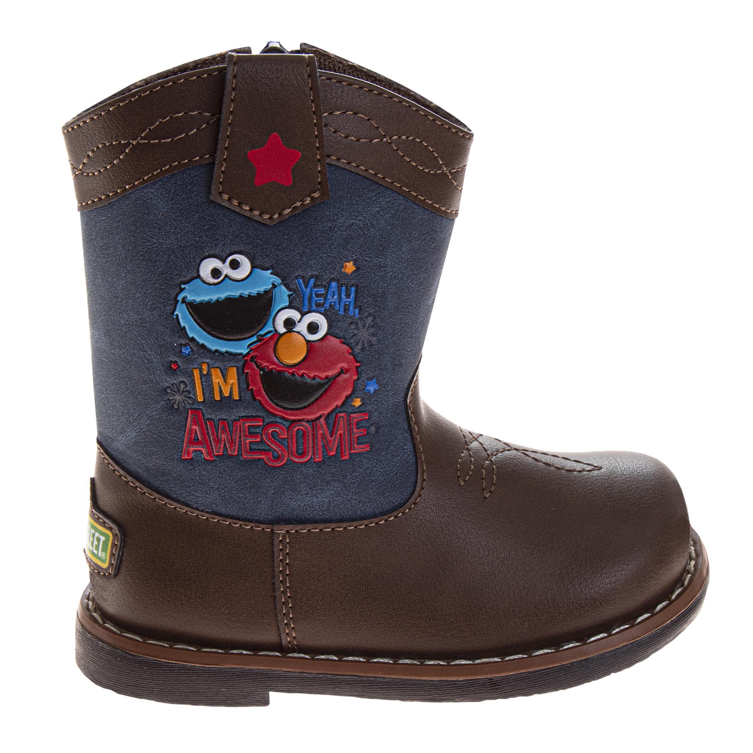 Sesame Street Elmo Infant Cowboy Boots Baby Western Pull-On Boots, Alternate, color, Brown Blue