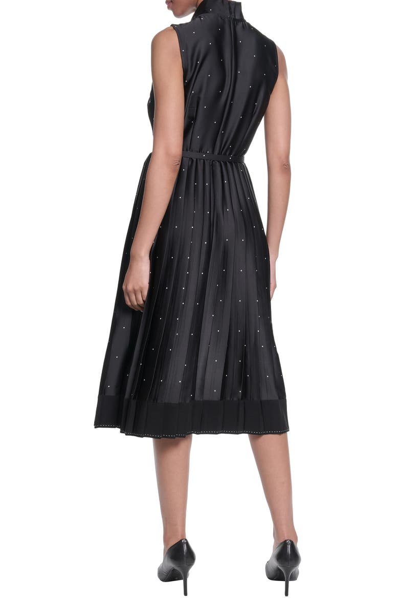 Printed Tie Neck Satin Midi Dress, Alternate, color, BLACK SOFT WHITE