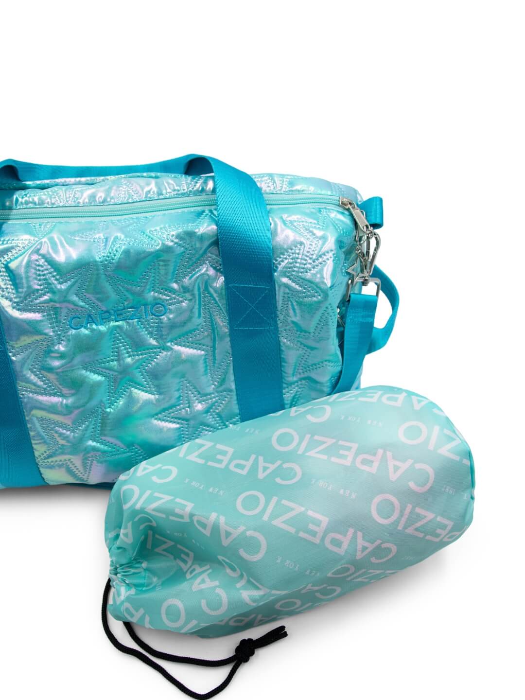 Metallic Star Travel Duffle, Alternate, color, turquoise/aqua